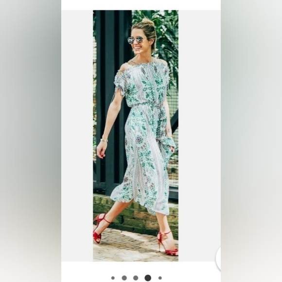 Tory Burch Green and White Patterned Midi Dress - Picture 6 of 8